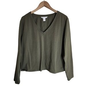 Athleta‎ Shirt Women's Large V-Neck Long Sleeve Cropped Green